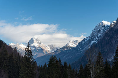 Mount mangart from the predil pass in winter clothes. tarvisio, italy