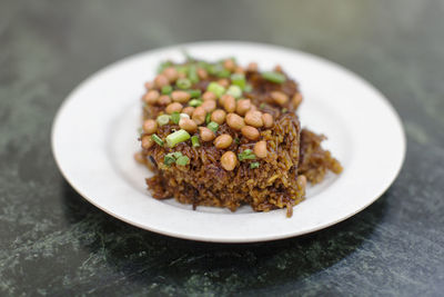 Close-up of food in plate on table