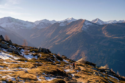 Scenic view of snowcapped mountains against sky