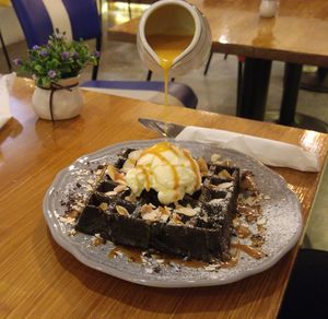 Close-up of ice cream on table