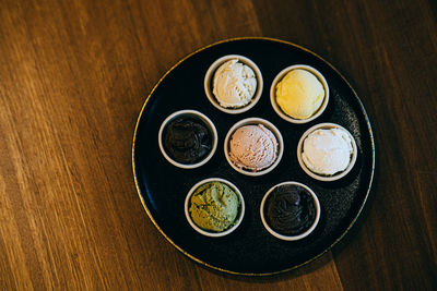 High angle view of coffee beans on table