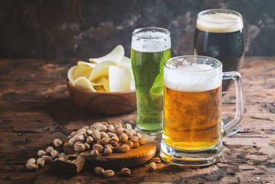 Close-up of beer in glass on table