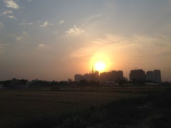 View of cityscape at sunset