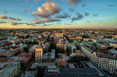 High angle view of buildings in city