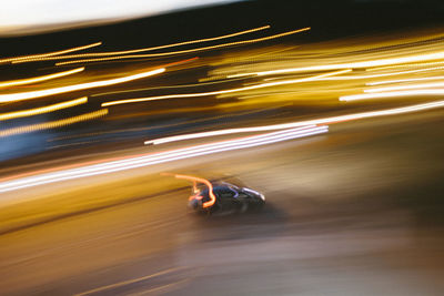 High angle view of car on street at night