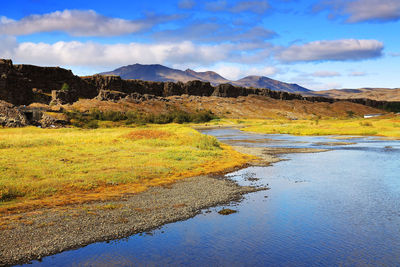 Scenic view of lake against sky