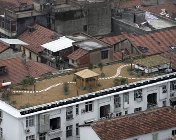 High angle view of buildings in city