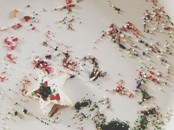 High angle view of candies on table