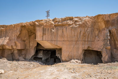 View of rock formation against clear sky