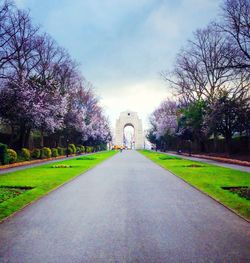 Empty footpath along bare trees