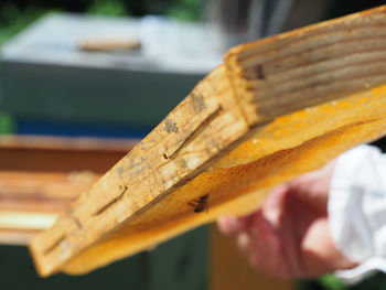 Cropped image of man working on wood