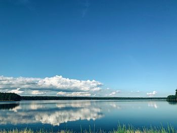 Scenic view of lake against blue sky