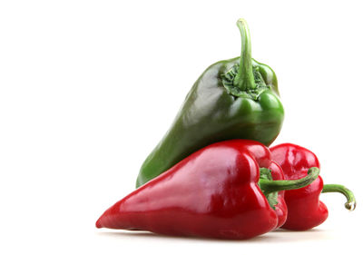 Close-up of red bell pepper against white background
