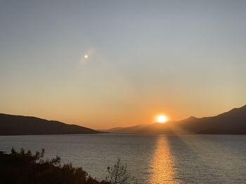 Scenic view of lake against sky during sunset