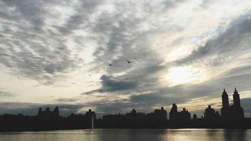 Silhouette of city buildings against sky