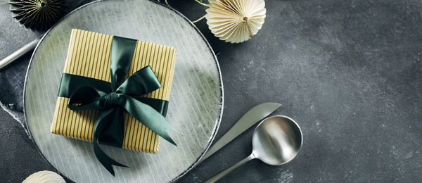 High angle view of food on table