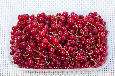 High angle view of cherries in bowl