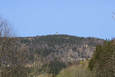 Panoramic view of landscape against clear blue sky