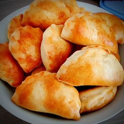 High angle view of bread in plate on table