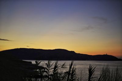 Scenic view of lake against sky during sunset