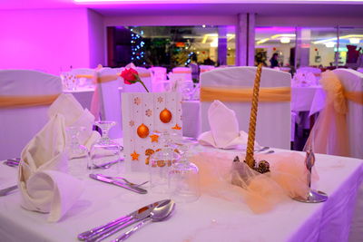 View of wine glasses on table at restaurant