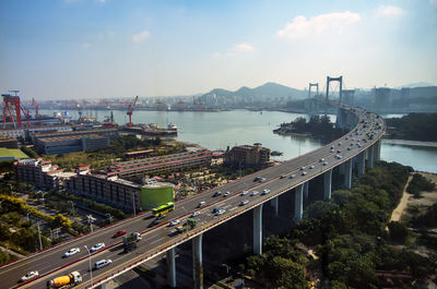 High angle view of bridge over sea