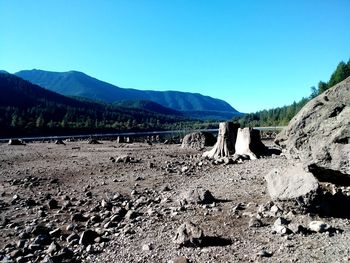 Scenic view of landscape against clear blue sky