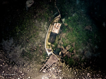 High angle view of old abandoned truck on land