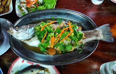 High angle view of food in bowl on table