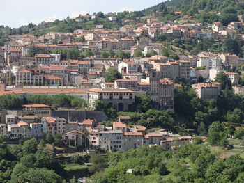 High angle view of buildings in town