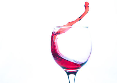 Close-up of red wine against white background
