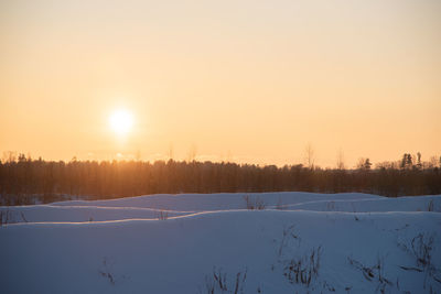 Fantastic landscape glowing by sunlight. dramatic wintry scene. kingisepp, russia, europe. beauty.