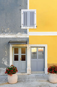 Colorful house, symmetry, doors, minimalism, architecture.