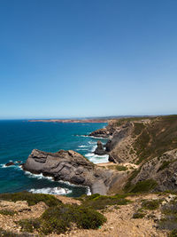 Scenic view of sea against clear sky