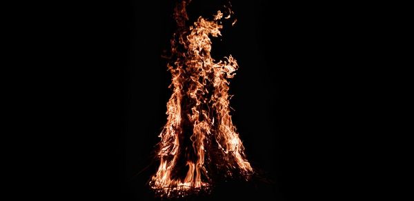 Low angle view of bonfire against black background