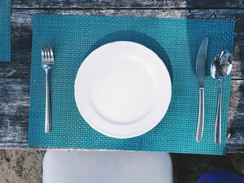 High angle view of empty plate on table