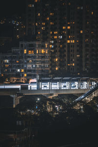 Illuminated buildings in city at night