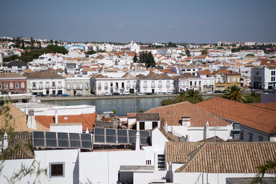 Cityscape against clear sky