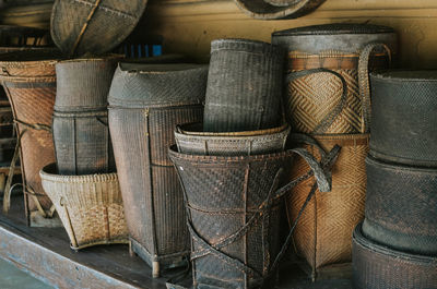 Old containers on table