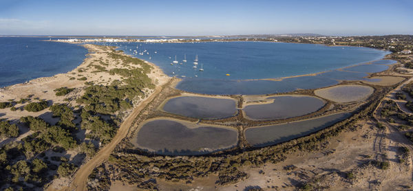 High angle view of sea shore against sky