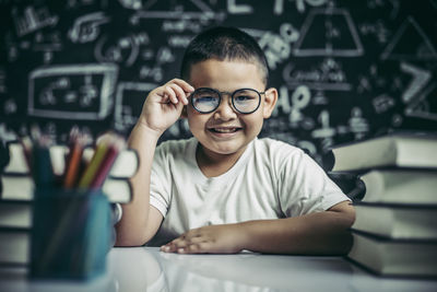 Portrait of boy wearing mask