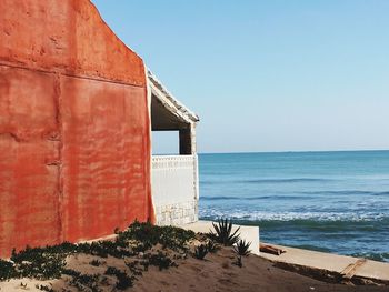 Scenic view of sea against clear sky