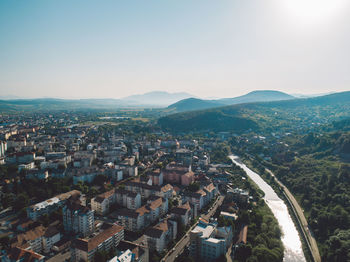 High angle view of townscape against sky