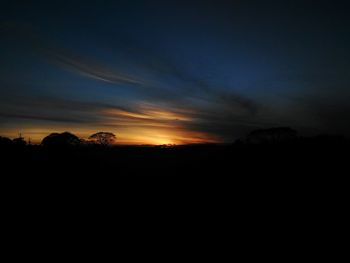 Scenic view of silhouette trees against sky at night