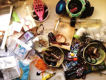 Multi colored objects on table