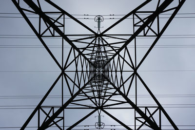 Low angle view of electricity pylon against clear sky