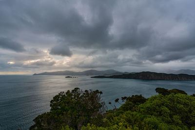 Scenic view of sea against cloudy sky