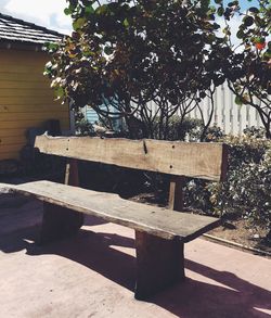 Shadow of tree on table against sky
