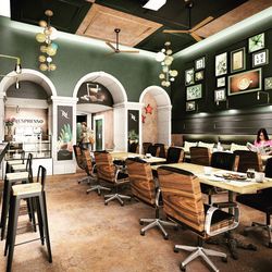 Empty chairs and tables in restaurant