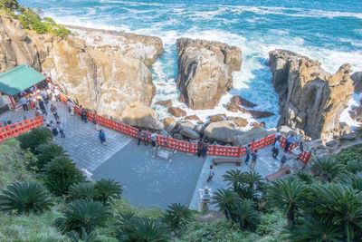 High angle view of people on beach